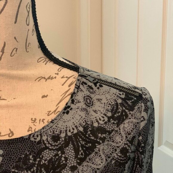 Women's New 3/4 Sleeve Crew Neck Blouse with an Accent Zipper on Left Shoulder - Picture 3 of 7